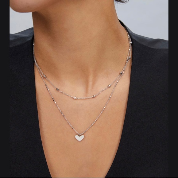Kendra Scott Ari Heart Multi Strand Necklace Silver Layered Heart Pendant - Picture 12 of 12